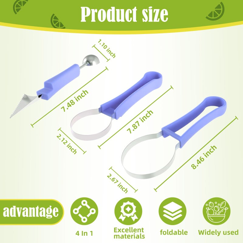 Suuker Melon Baller Scoop Set,4 In 1 fruit cutters shapes, watermelon scooper fruit scooper and baller, fruit carving tools (Dark Blue) - Image 5
