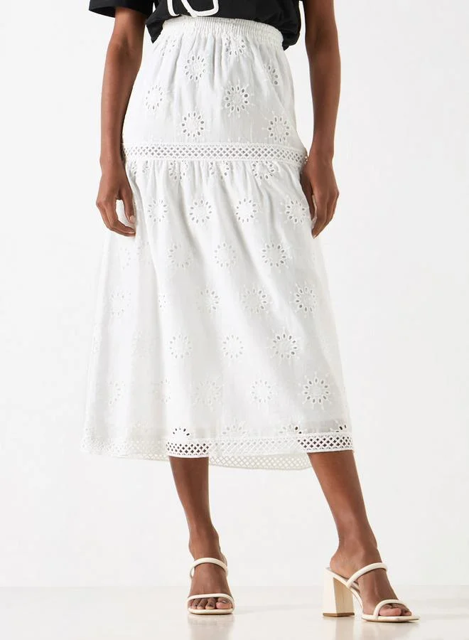 2Xtremz 2xtremz Schiffli Textured A-line Midi Skirt with Elasticated Waistband
