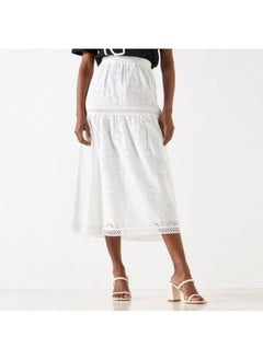 2Xtremz 2xtremz Schiffli Textured A-line Midi Skirt with Elasticated Waistband  - Image 1