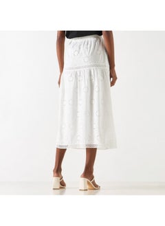 2Xtremz 2xtremz Schiffli Textured A-line Midi Skirt with Elasticated Waistband  - Image 4