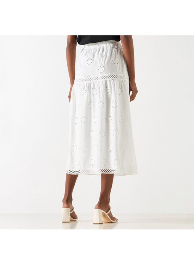 2Xtremz 2xtremz Schiffli Textured A-line Midi Skirt with Elasticated Waistband  - Image 4
