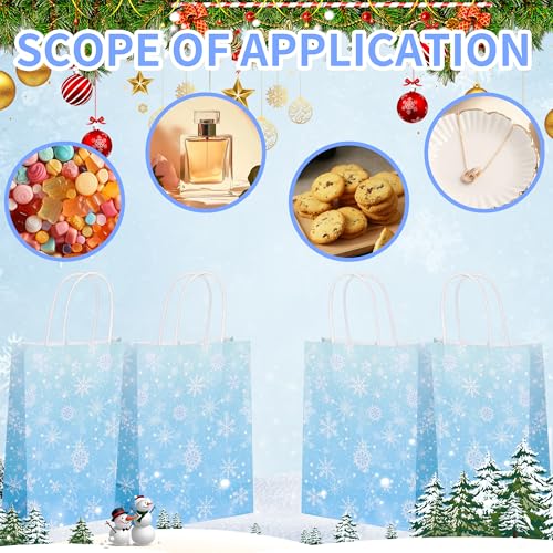 W WINTMING 12 Pcs Snowflake Gift Bags Snowflake Paper Goodie Bags Bulk Frozen Party Favor Bags with Handles for Birthday Christmas Winter Wonderland - Image 4