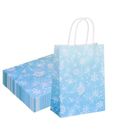 W WINTMING 12 Pcs Snowflake Gift Bags Snowflake Paper Goodie Bags Bulk Frozen Party Favor Bags with Handles for Birthday Christmas Winter Wonderland - Image 1