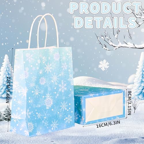 W WINTMING 12 Pcs Snowflake Gift Bags Snowflake Paper Goodie Bags Bulk Frozen Party Favor Bags with Handles for Birthday Christmas Winter Wonderland - Image 2