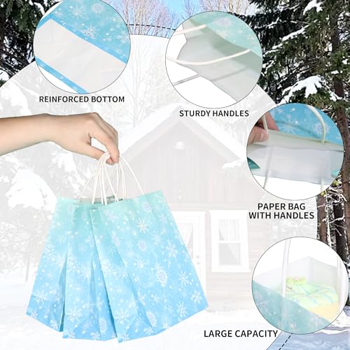 W WINTMING 12 Pcs Snowflake Gift Bags Snowflake Paper Goodie Bags Bulk Frozen Party Favor Bags with Handles for Birthday Christmas Winter Wonderland - Image 3