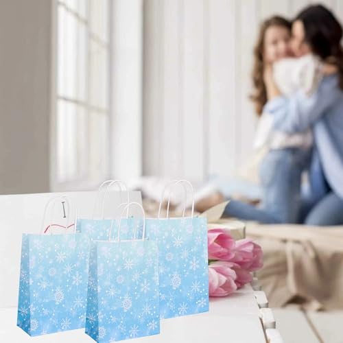 W WINTMING 12 Pcs Snowflake Gift Bags Snowflake Paper Goodie Bags Bulk Frozen Party Favor Bags with Handles for Birthday Christmas Winter Wonderland - Image 5