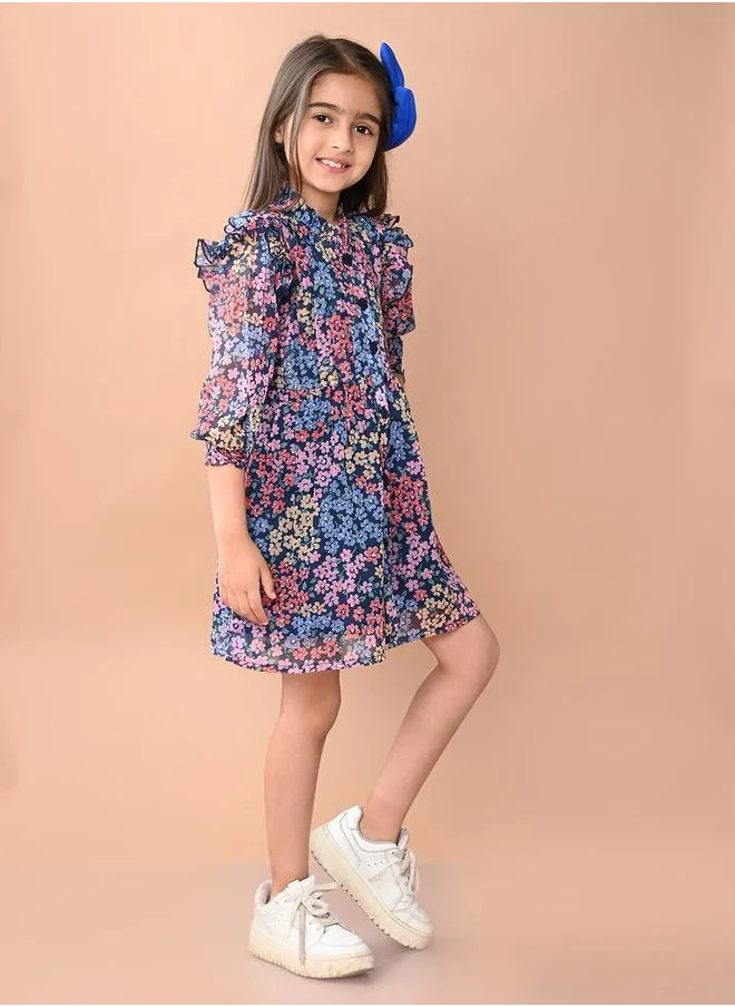 LILPICKS Multicolour Dresses Straight Fit made from Cotton featuring Self Design design and Round Neck neckline - Perfect for Festive!