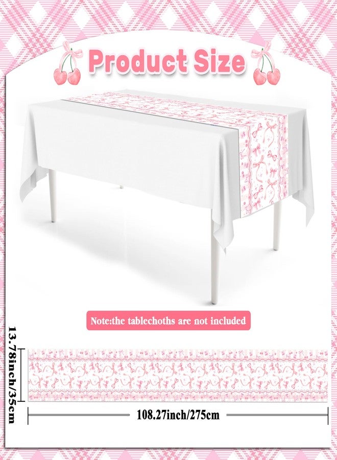 MOZUI 6 Pieces Pink Bow Table Runners 14 x 108 Inches Disposable Coquette Pattern Table Runner for Tea Party Birthday Baby Shower Wedding Valentine's Day Holiday Kitchen Dining Table Decor Party Supplies - Image 3