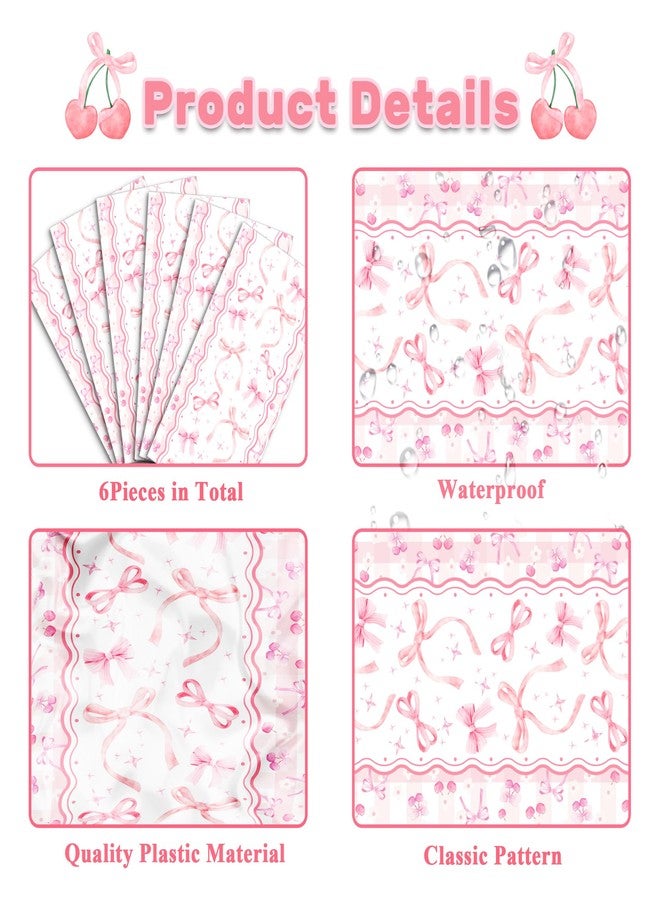 MOZUI 6 Pieces Pink Bow Table Runners 14 x 108 Inches Disposable Coquette Pattern Table Runner for Tea Party Birthday Baby Shower Wedding Valentine's Day Holiday Kitchen Dining Table Decor Party Supplies - Image 2