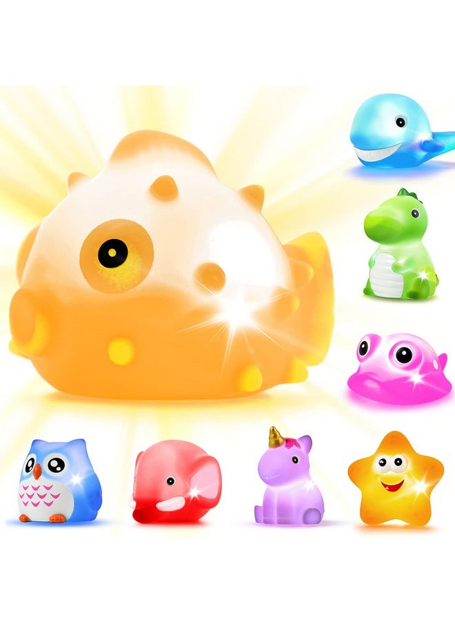 JASNKKONT Bath Toys, 8 Pcs Light Up Floating Rubber Animal Toys Set, Flashing Color Changing Light in Water, Baby Infants Kids Toddler Child Preschool Bathtub Bathroom Shower Games Swimming Pool Party  - Image 1