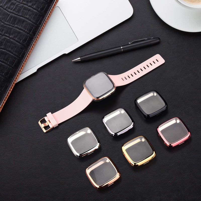 Mugust [6 Pack] Screen Protector Compatible with Fitbit Versa 2 Case, TPU Plated Full Around Protective Case Cover (Black, Space Gray, Silver, Rose Gold, Rose Pink, Clear) - Image 3