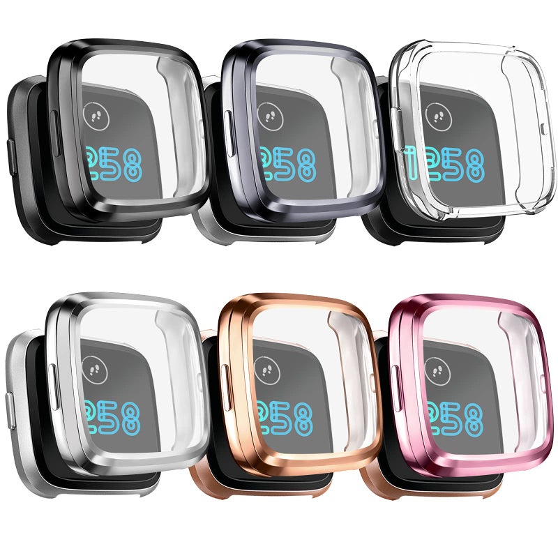 Mugust [6 Pack] Screen Protector Compatible with Fitbit Versa 2 Case, TPU Plated Full Around Protective Case Cover (Black, Space Gray, Silver, Rose Gold, Rose Pink, Clear) - Image 1