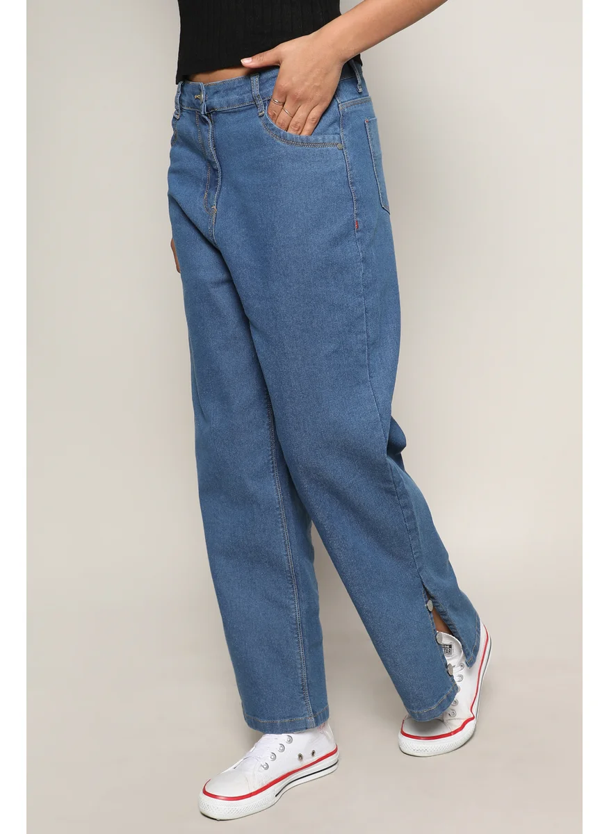 Campus Sutra Women's Blue Mid-Rise Baggy Denim Jeans
