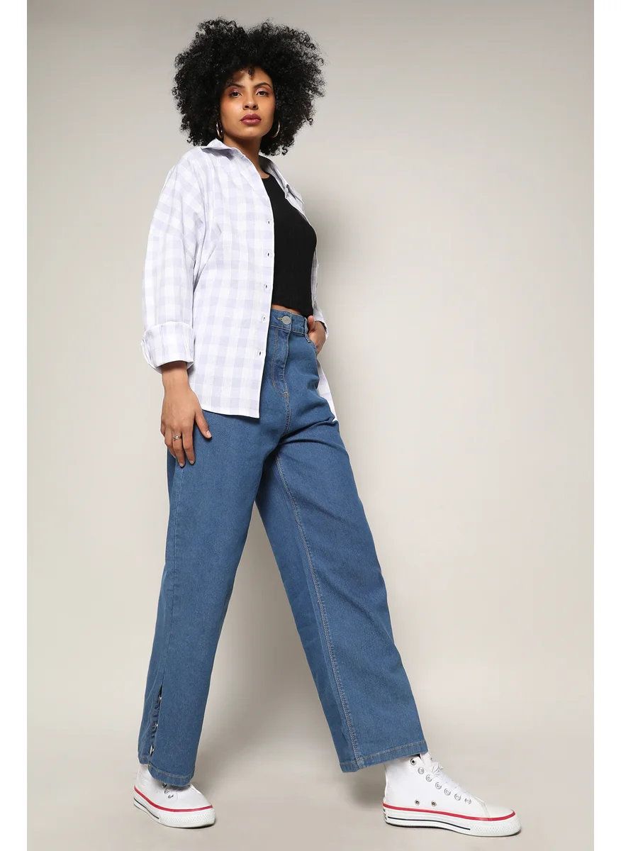 Campus Sutra Women's Blue Mid-Rise Baggy Denim Jeans