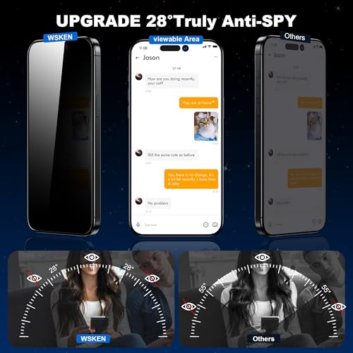 WSKEN for iPhone 15 Pro Max Privacy Screen Protector [Auto-Dust Removal] Full Coverage Screen 2.5D Edge 28 Degree 10s HD Tempered Glass Film with Dust Clean Installing House 2023 5G 6.7inch - 4 Pack - Image 2