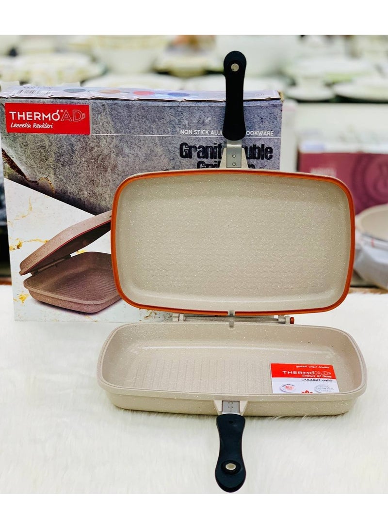 ثيرمو آد دبل جريل جرانيت مقاس 36م ماركة THERMOADصناعه تركى خامه تقيله جداً حافه عاليا مميزات أطقم THERMOAD عن غيرها قالب من الألومنيوم مطلى بطبقات من الجرانيت خامه تقيله جداً خاصية عدم الالتصاق عالية جدا خاصية عدم الخدش عالية جدا تكنولوجيا طلاء الجرانيت غير قابل للالتصاق مقاوم للحرارة حتى 220 درجة مئوية يمكن دخوله غسالة الأطباق أشكال وألوان فى منتهى الجمال والشياكة اختارى اللى يناسب حياتك وبيتك مقاس 36م الوان متنوعه - Image 5