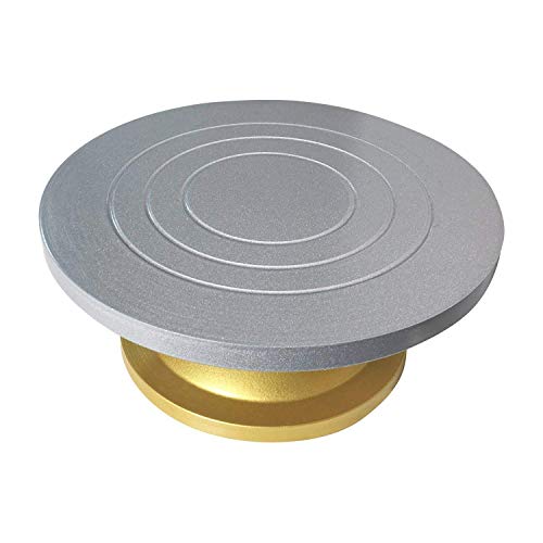 Kitchenwell Heavy Cake Decorating and Icing Turntable/Serving Stand - 360° Smooth Rotating Cake Stand - Silver Top & Golden Bottom - 12 Inch (30 cm) Diameter Fiber Cake Turntable (Silver, Gold) - Image 3