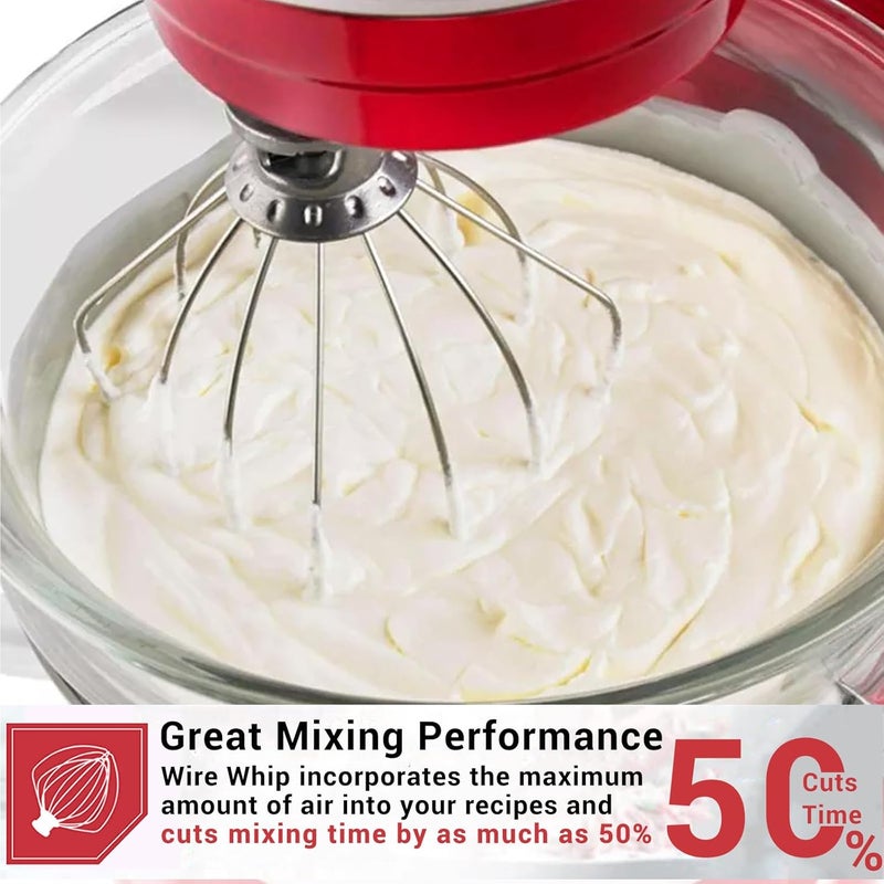 جلينك ملحق خفاقة سلكية من الفولاذ المقاوم للصدأ K45WW لـ KitchenAid، بديل خفاقة 6 أسلاك لخلاطات KitchenAid سعة 4.5-5 كوارت من نوع الرأس المائل، آمنة للغسيل في غسالة الأطباق، لون فضي - Image 4