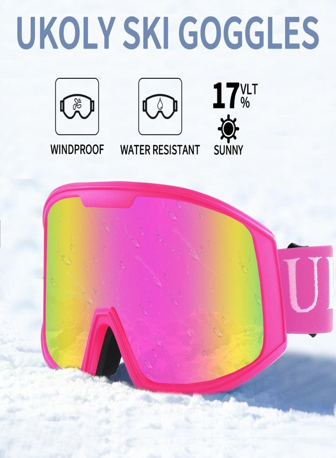 Ukoly Ski/Snowboard Goggles for Men Women, Snow Goggles HD Lens Anti-Fog Coating OTG Design UV400 Protection Windproof (Pink Frame Revo Pink HD Lens) - Image 5