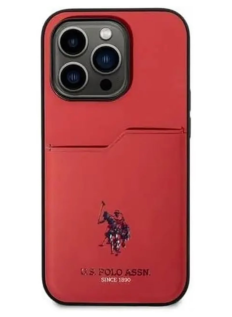 U.S.Polo PU Card Slot DH Hard Case for iPhone 15 Pro - Red - Image 2