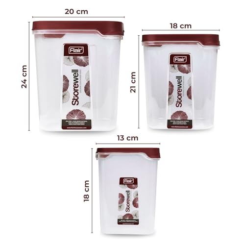 FLAIR Storewell Square Food Storage Containers Set of 3 (2.4L, 6L, 8L)- Maroon, Air Tight Containers for Kitchen Storage Ideal kitchen box for Rice, Atta and Grains, BPA-Free, Food Grade - Image 3