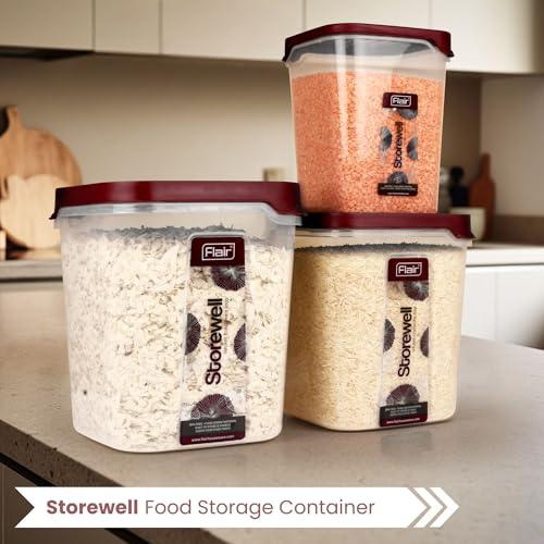 FLAIR Storewell Square Food Storage Containers Set of 3 (2.4L, 6L, 8L)- Maroon, Air Tight Containers for Kitchen Storage Ideal kitchen box for Rice, Atta and Grains, BPA-Free, Food Grade - Image 4