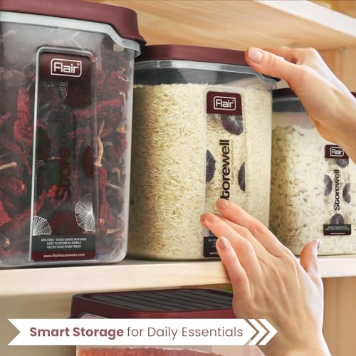 FLAIR Storewell Square Food Storage Containers Set of 3 (2.4L, 6L, 8L)- Maroon, Air Tight Containers for Kitchen Storage Ideal kitchen box for Rice, Atta and Grains, BPA-Free, Food Grade - Image 5