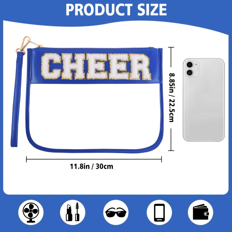 Green Cheerleader Makeup Bag With Chenille Lettering Clear Cosmetic Travel Pouch - Image 3