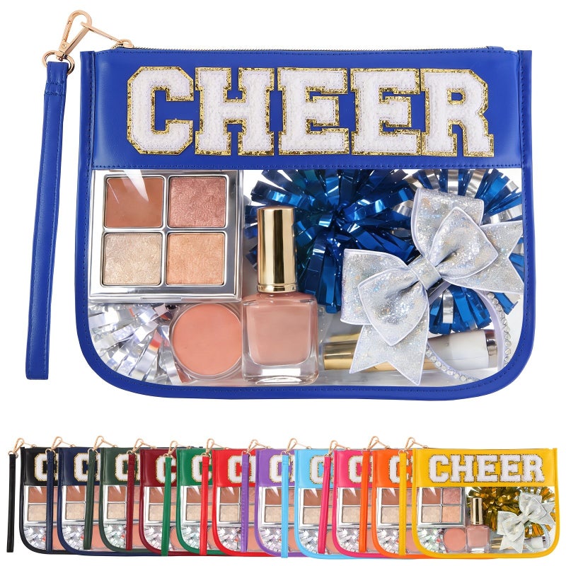 Green Cheerleader Makeup Bag With Chenille Lettering Clear Cosmetic Travel Pouch - Image 1