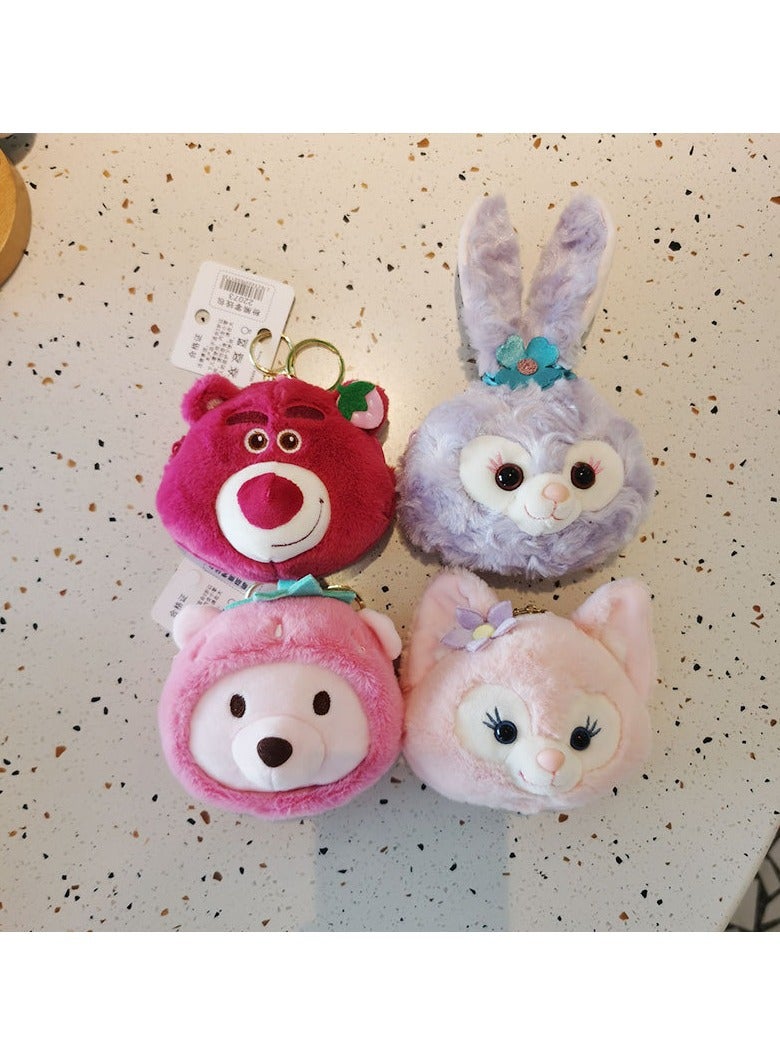general 4pcs Cute StellaLou, Linabell strawberry bear coin purse keychain charm cartoon plush doll bag charm - Image 1