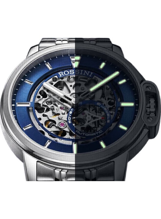 Rossini Men's Mechanical Watch With Blue Dial And Steel Strap 520, Gift For Boyfriend, National Watch Blue Hollow 921793 - Image 3