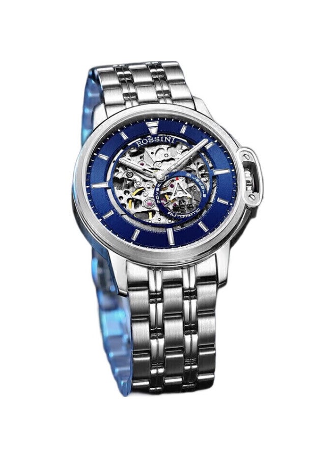 Rossini Men's Mechanical Watch With Blue Dial And Steel Strap 520, Gift For Boyfriend, National Watch Blue Hollow 921793 - Image 2