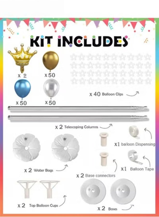 MIXDE 2PCS Balloon Column Stand Kit Set,Ajustable Balloon Column Kits and 152 Pcs Balloons,Adjustable Metal Balloon Tower,Party Decoration,Balloon Centerpiece for Table and Balloon Column Stand for Floor - Image 5