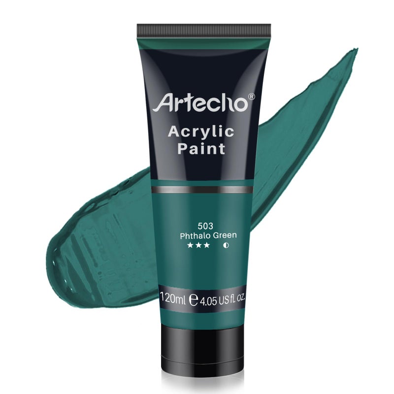 Artecho Green Acrylic Paint, Phthalo Green (120ml / 4.05oz) Tubes, Art Craft Paints for Canvas Painting, Rock, Stone, Wood, Fabric, Art Supplies for Professional Artists, Adults - Image 1