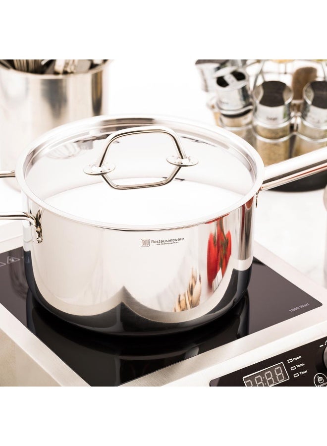 Restaurantware غطاء فقط: غطاء مت لوكس لقدر الصلصة سعة 6 كوارت، 1 غطاء لقدر الصلصة العميق - قدر الصلصة يباع بشكل منفصل، مع مقبض، غطاء من الفولاذ المقاوم للصدأ لقدر الطهي، تشطيب مرآة - Image 3