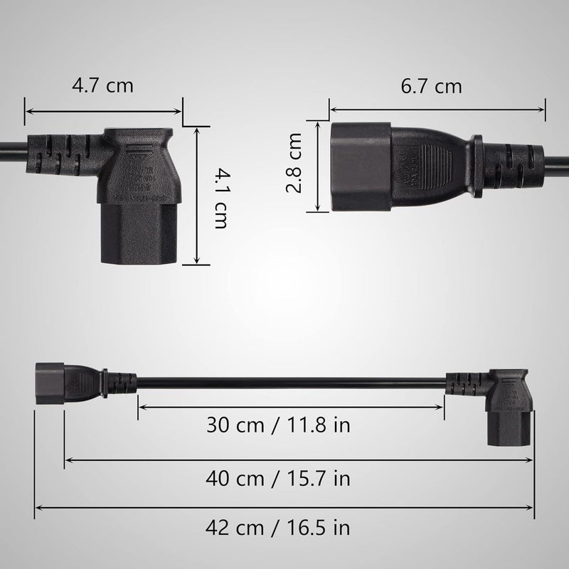 CERRXIAN 40cm Right Angle IEC 320 C13 to C14 Power Cable 90 Degree C14 Male to C13 Female PDU Power Supply Extension Cord for MonitorsComputersEtcRc13c14 - Image 5
