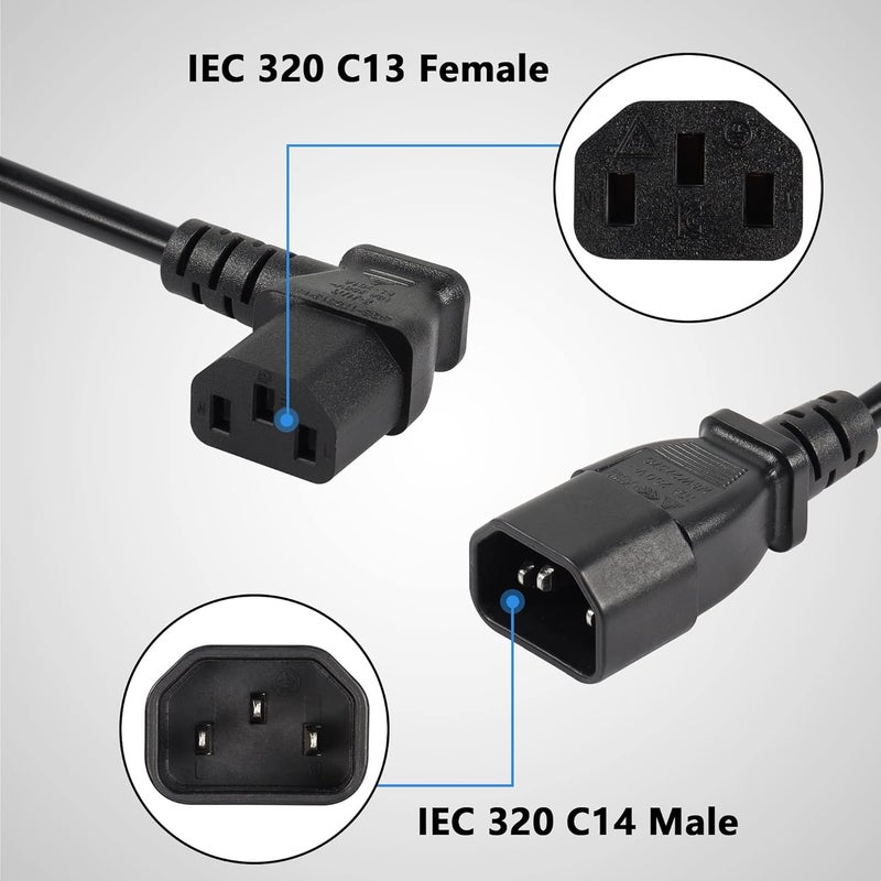 CERRXIAN 40cm Right Angle IEC 320 C13 to C14 Power Cable 90 Degree C14 Male to C13 Female PDU Power Supply Extension Cord for MonitorsComputersEtcRc13c14 - Image 3