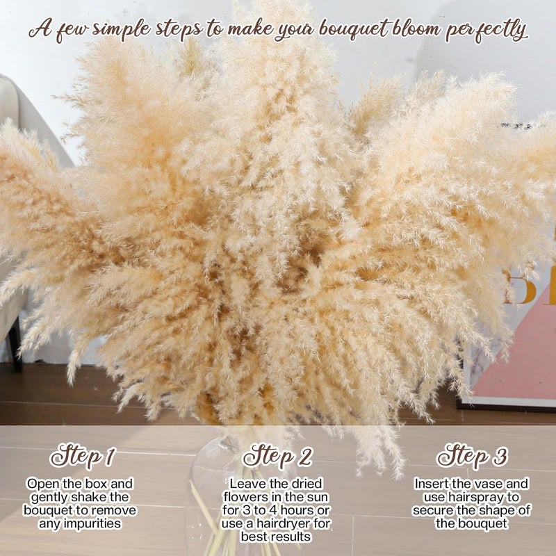 Pasuvsigt 12pcs 40'' Dried Pampas Grass Decor - Tall-Large Pampas Grass - Natural Beige - Boho Home Decor - Image 4