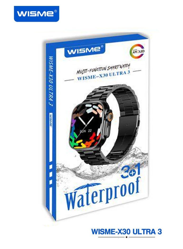WISME ساعة وسم-X30 الترا 3 الذكية متعددة الوظائف المقاومة للماء مع 3 أزواج من الأشرطة وكابل الشحن مصممة للسيدات والرجال باللون الذهبي - Image 4
