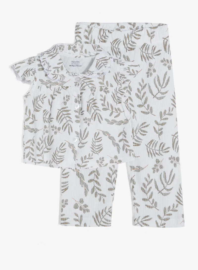 ريبلز مع نمشي طقم بناتي من قطعتين بلوزة بأكمام كاب وسروال