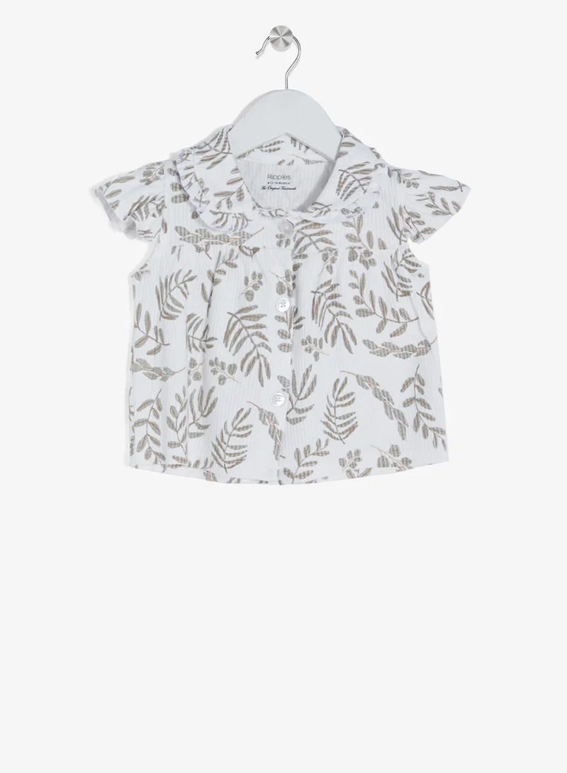 ريبلز مع نمشي طقم بناتي من قطعتين بلوزة بأكمام كاب وسروال