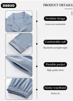 DUNISO Men's Pyjama Set,Cotton Two-Piece Long Sleeve Pure Color Pyjamas,Men with Buttons Sleepwear Set,Men's V-Neck Loungewear Sleepwear for Winter  - Image 2
