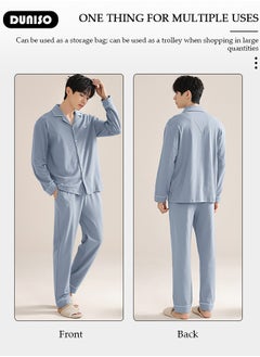 DUNISO Men's Pyjama Set,Cotton Two-Piece Long Sleeve Pure Color Pyjamas,Men with Buttons Sleepwear Set,Men's V-Neck Loungewear Sleepwear for Winter  - Image 3
