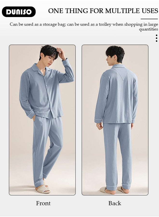 DUNISO Men's Pyjama Set,Cotton Two-Piece Long Sleeve Pure Color Pyjamas,Men with Buttons Sleepwear Set,Men's V-Neck Loungewear Sleepwear for Winter  - Image 3
