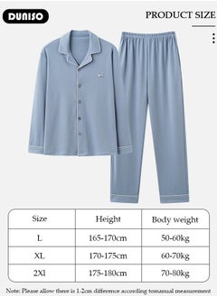 DUNISO Men's Pyjama Set,Cotton Two-Piece Long Sleeve Pure Color Pyjamas,Men with Buttons Sleepwear Set,Men's V-Neck Loungewear Sleepwear for Winter  - Image 4