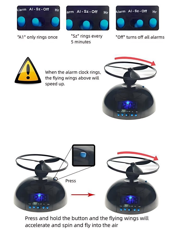 WAOKN - Digital Alarm Clock, Run Away Flying Electronic Alarm Clock, Support Screen Backlight, Flying Toy Style, for Decorate Your Bedroom, Office, Propeller Alarm Clock Creative Home Alarm Clock - Image 1