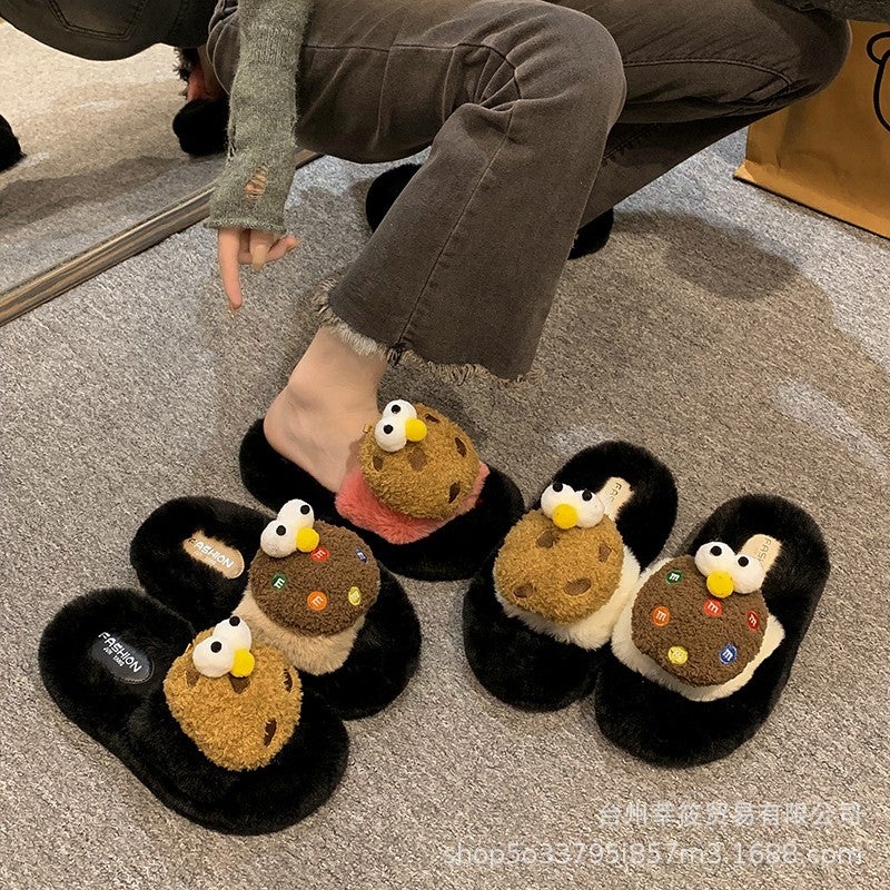 Original Cute Big Cookies Maomao Slippers Women'S Anti-Slip Mesh Infrared Wear Home Indoor Non-Slip Cotton Slippers - Image 2