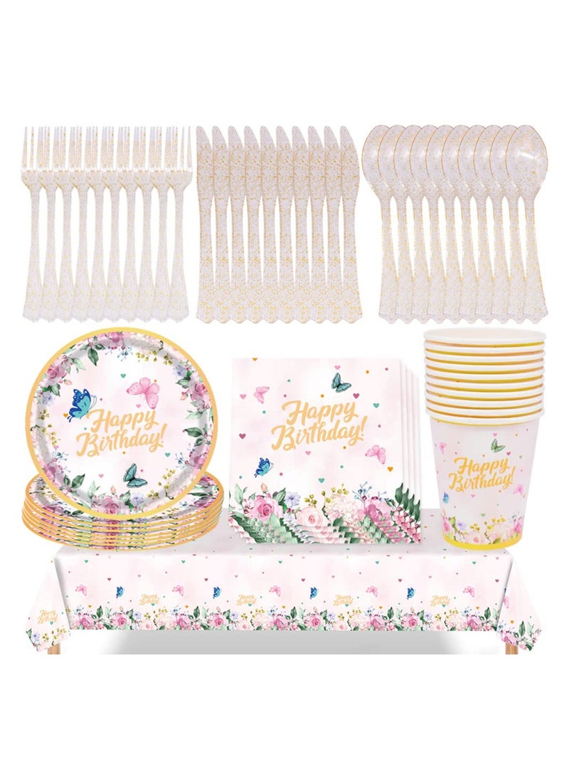 KASTWAVE Butterfly Themed Party Supplies,71pcs Butterfly Themed Party Tableware, Butterfly Birthday Tablecloth Plates Tableware Set for Party, Butterfly Party Decorations Baby Shower - Image 1