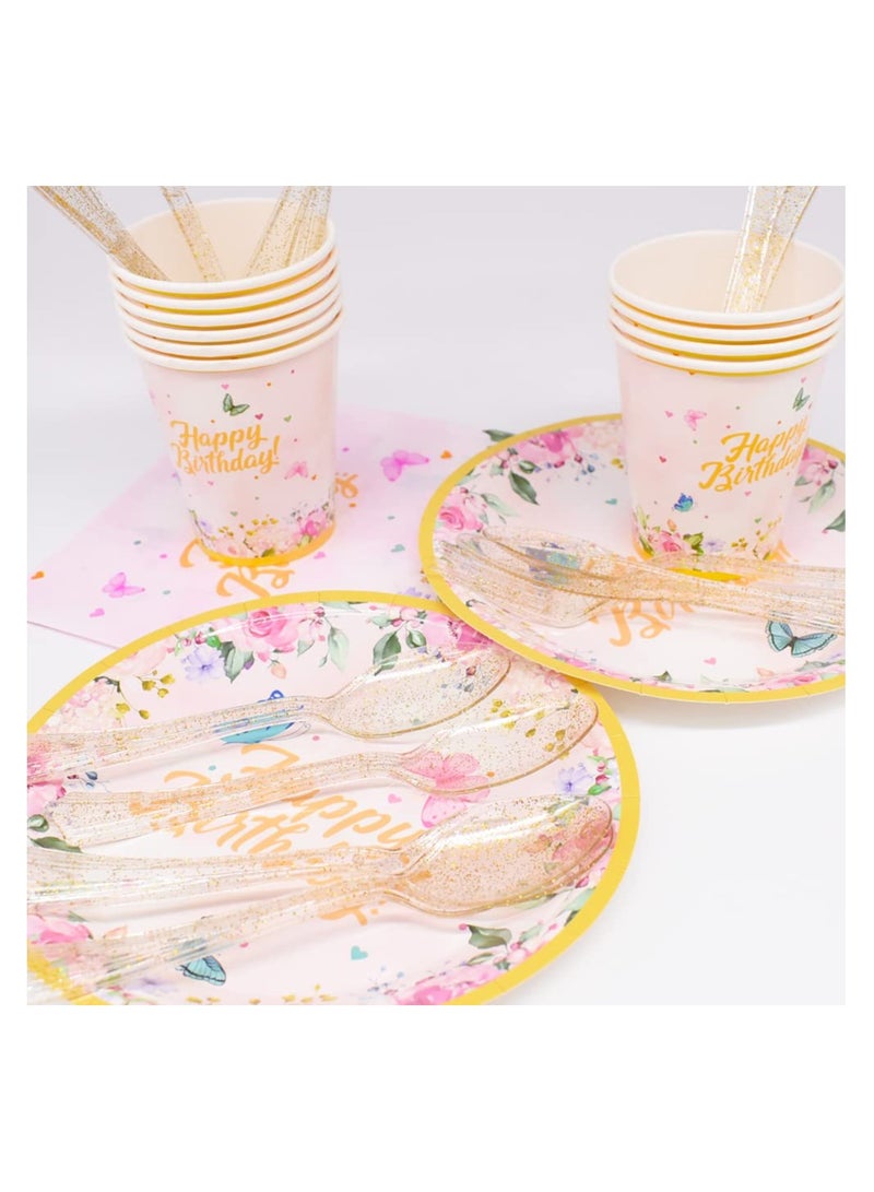KASTWAVE Butterfly Themed Party Supplies,71pcs Butterfly Themed Party Tableware, Butterfly Birthday Tablecloth Plates Tableware Set for Party, Butterfly Party Decorations Baby Shower - Image 3