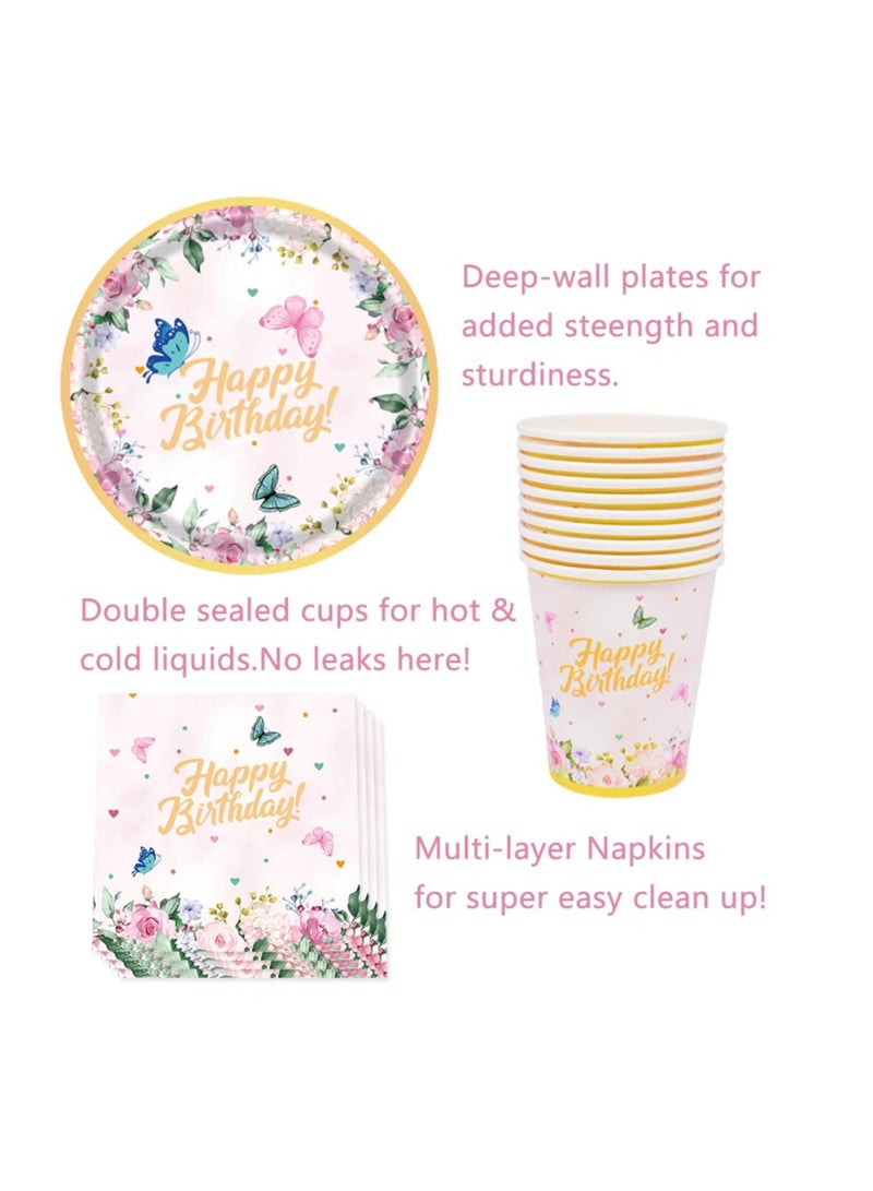 KASTWAVE Butterfly Themed Party Supplies,71pcs Butterfly Themed Party Tableware, Butterfly Birthday Tablecloth Plates Tableware Set for Party, Butterfly Party Decorations Baby Shower - Image 4